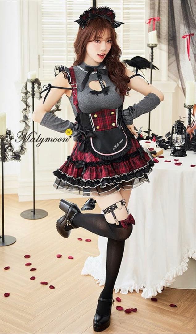 Malymoon マリームーン ガーリーロックサキュバスメイド　グレー×レッド