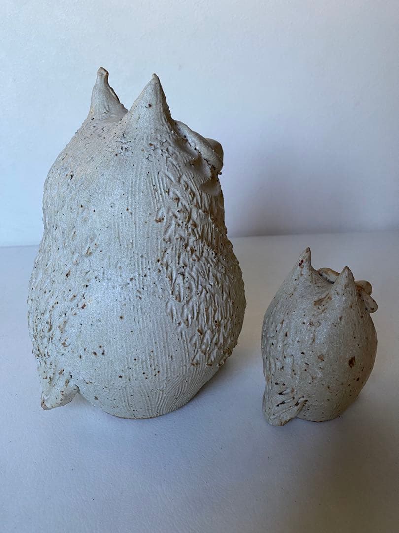 青芳 フクロウ　梟　置物　2つセット　陶器　森元青芳　砥部焼