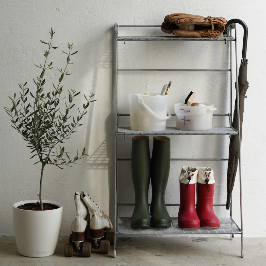 無印★溶融亜鉛ガーデンシェルフ・３段折りたたみ式