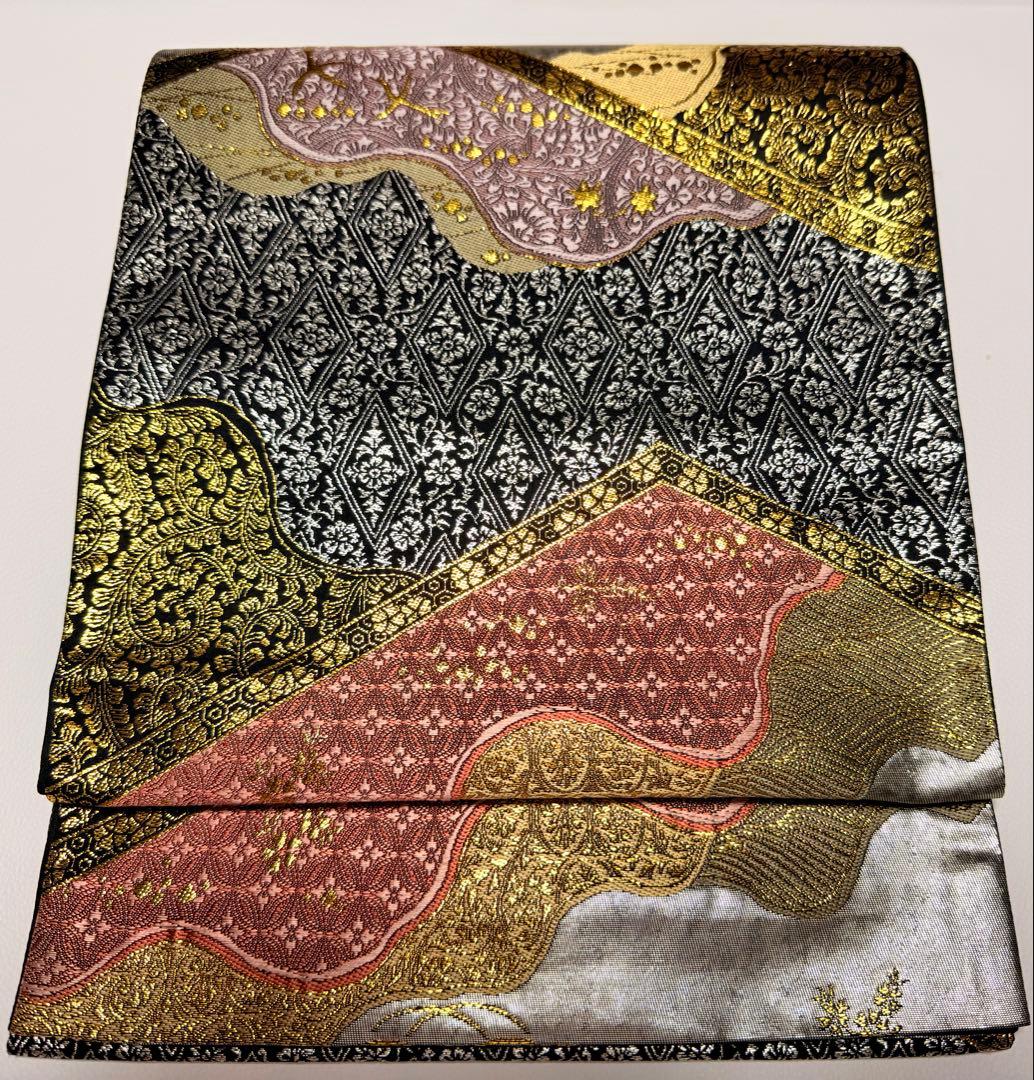高級 袋帯 正絹 六通柄 ゴールド 金糸使用 フォーマル 訪問着 留袖 色虫