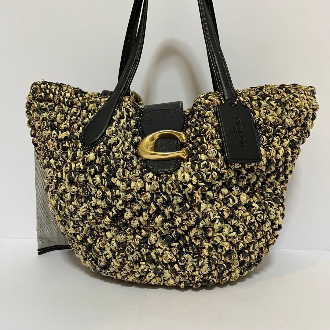 美品【23SS】完売品 COACH コーチ かごバッグ ストロースモールトート