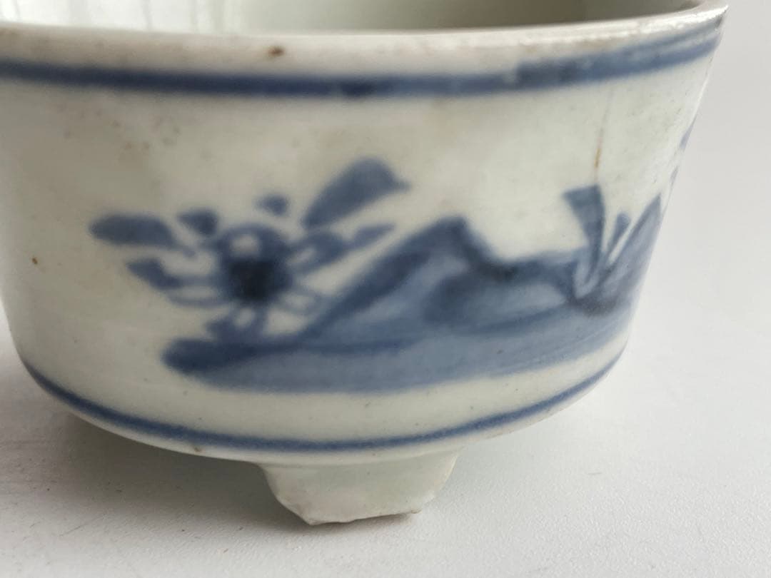 骨董　アンティーク　藍九谷　古伊万里　染付　香炉　三つ足　ミニ香炉　香爐　盆栽鉢