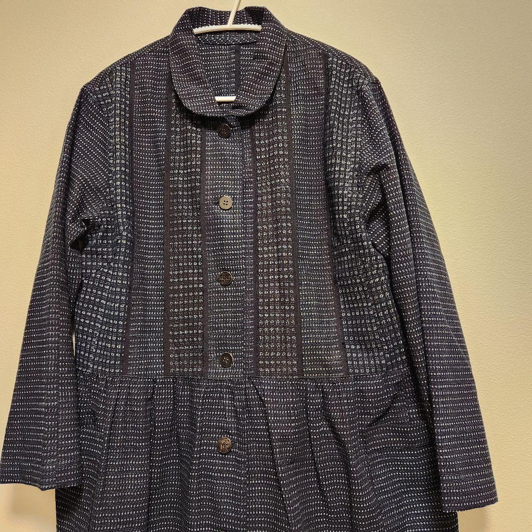 （12/31まで）　久留米絣　書生絣　リメイクコートワンピース　Lサイズ