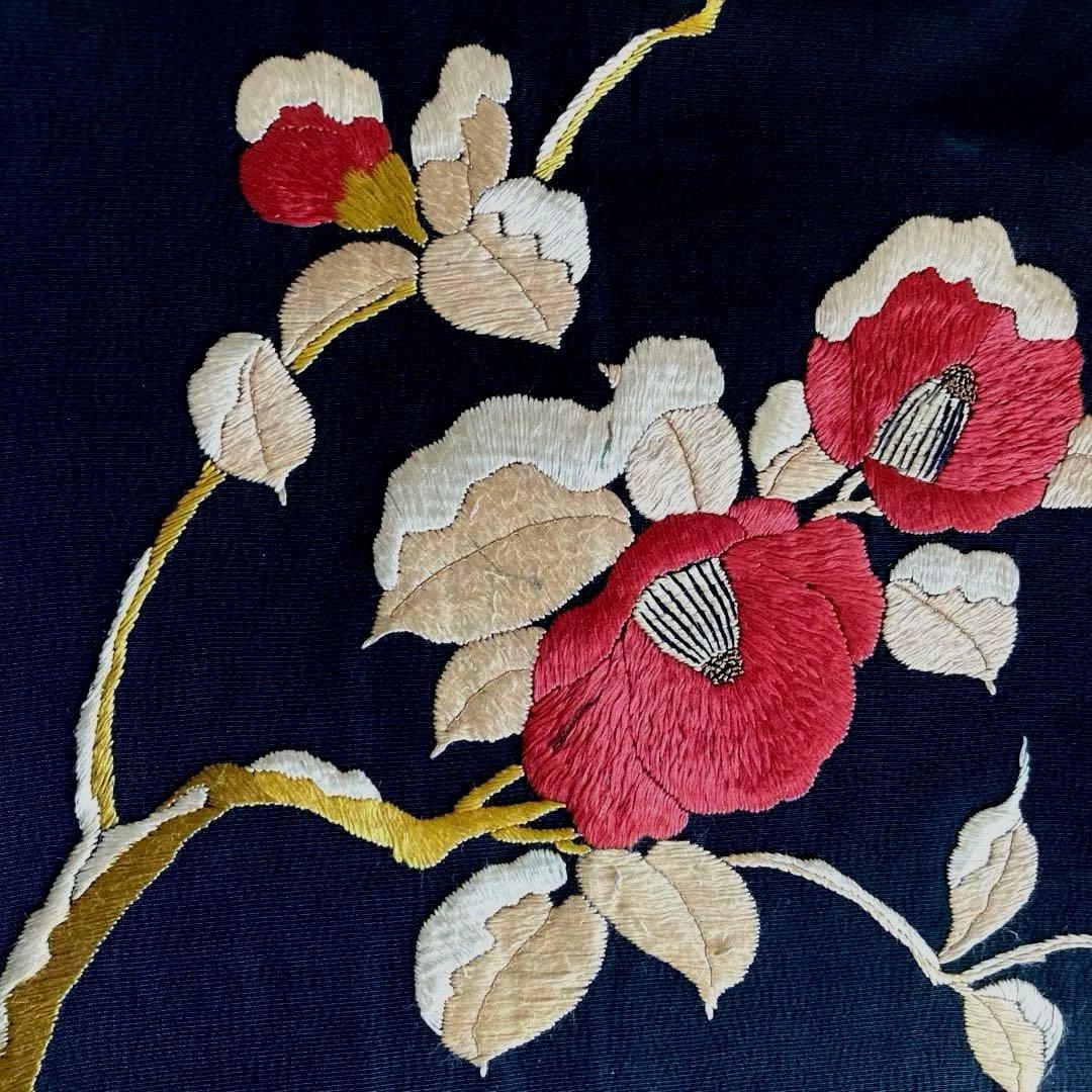 アンティーク名古屋帯　つばき・椿の刺繍　大正ロマン　上質　正絹　N7-30