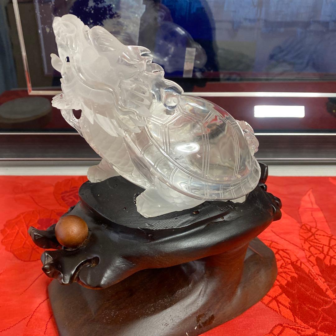 水晶の龍亀　置物