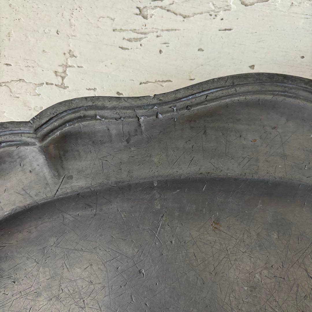 アンティーク ピューターオーバルプレート フランス 花リム