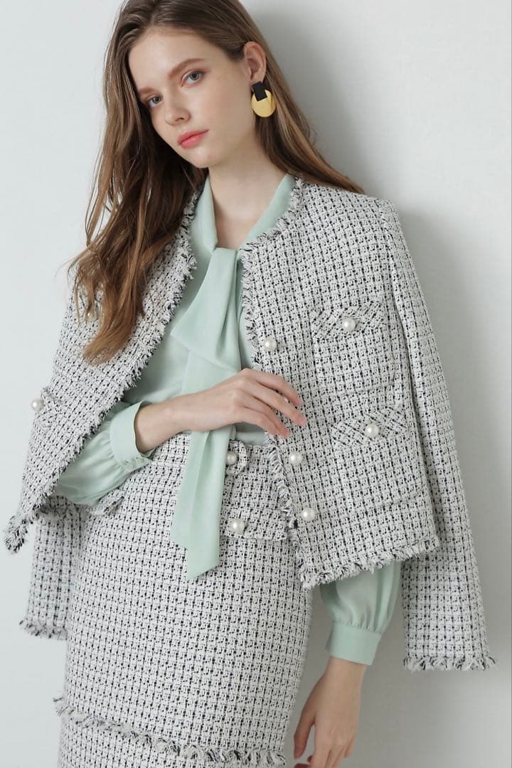 ピンキーアンドダイアン◆ツイードセットアップジャケット モノトーン 38