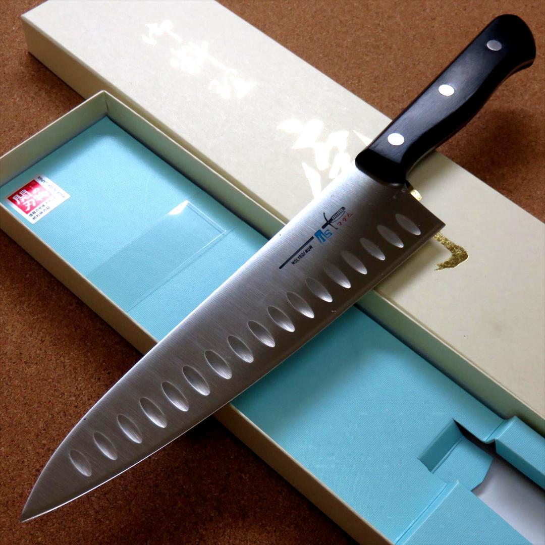 関の刃物 サーモン牛刀 200mm クロムモリブデン ディンプル 両刃万能包丁