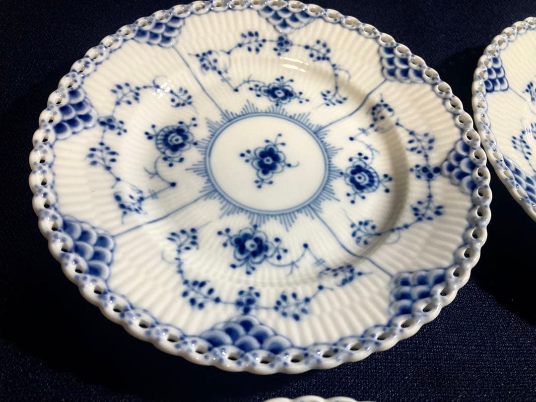 ロイヤルコペンハーゲンブルーフルーテッド フルレースプレート15㎝×6枚　綺麗