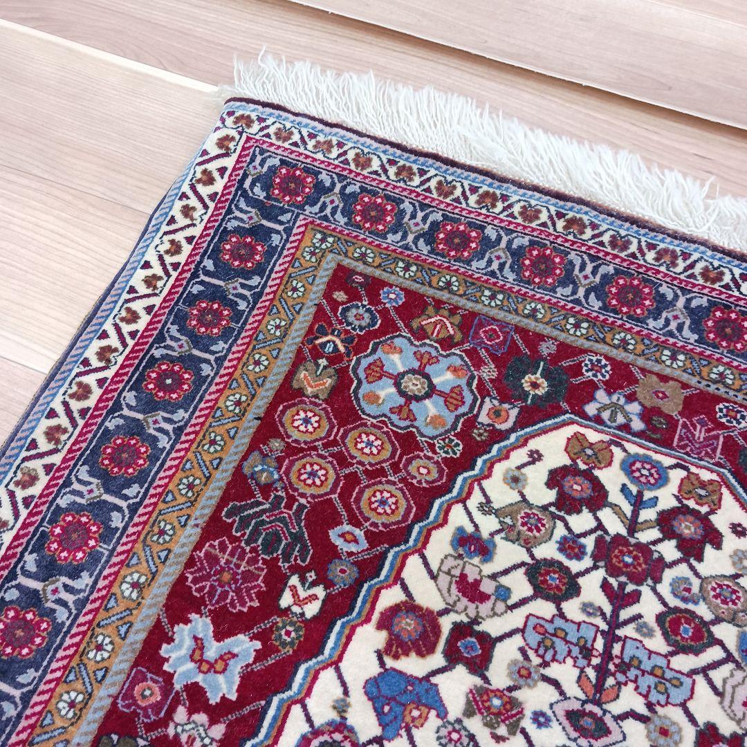 Y2762-1 ペルシャ絨毯 ウール 手織り 122×81㎝ ラグ マット