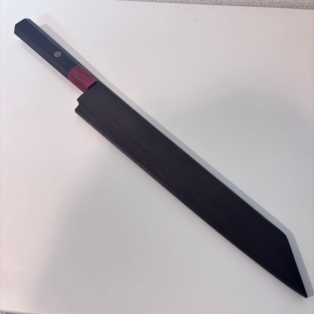 270mm 切付柳刃包丁 鏡面 黒檀紫檀八角柄 刺身包丁 全鋼「鞘」