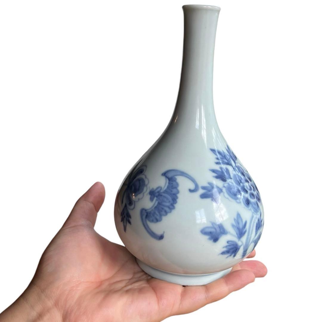 李朝 鶴首花入 分院 染付け 韓国 朝鮮 古美術 骨董 蝙蝠牡丹文 コウモリ