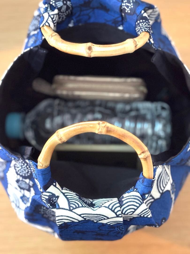 和装バック　着物バック　琉球柄　青海波　紅型生地（青）入学卒業結婚七五三振袖