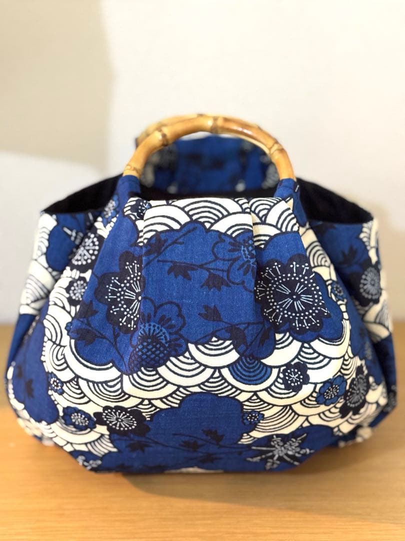 和装バック　着物バック　琉球柄　青海波　紅型生地（青）入学卒業結婚七五三振袖