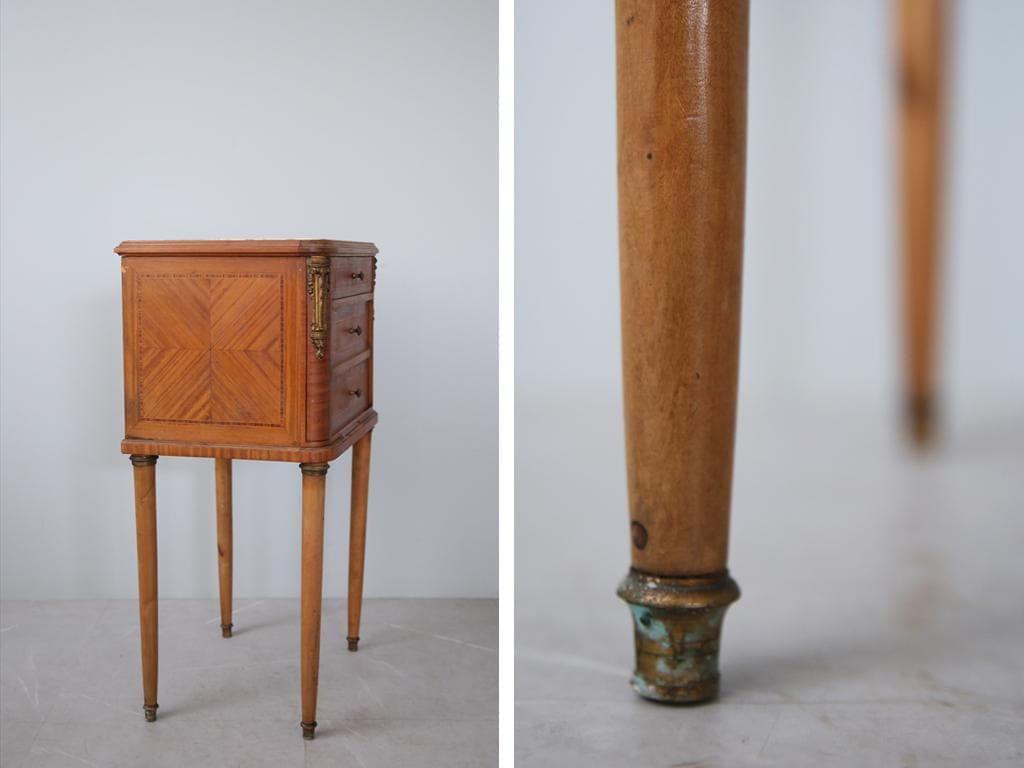 フランスアンティーク大理石キャビネット/ナイトテーブル机/飾り棚(82-151)