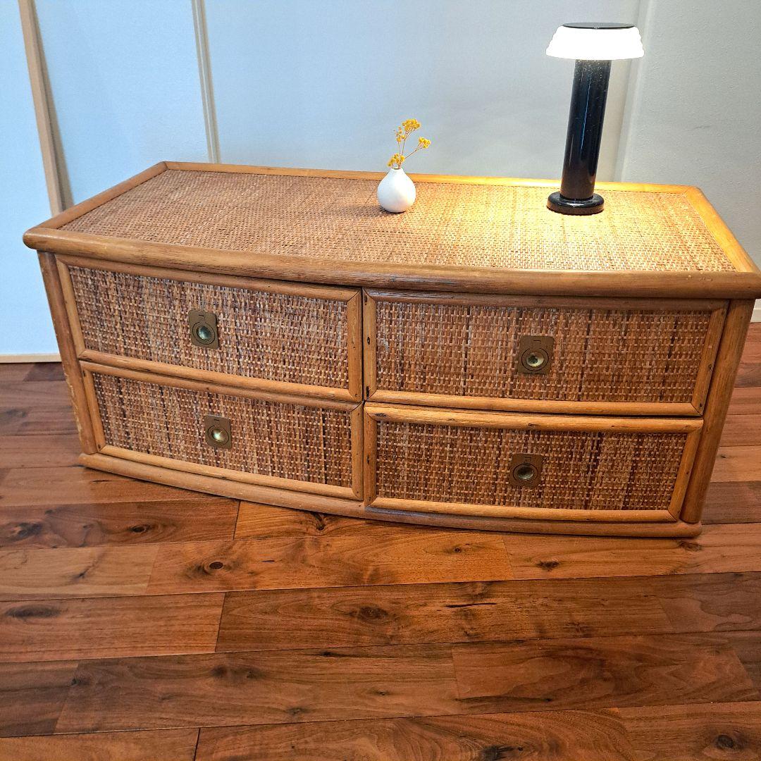 【アンティーク】籐 ラタン サイドボード チェスト ローボード 4杯 古道具