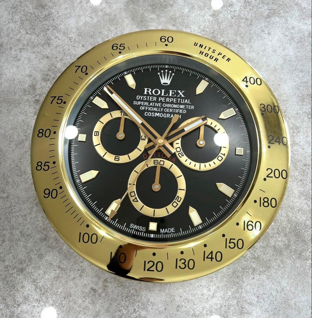 海外販促品 ROLEX コスモグラフ　デイトナ　大型掛け時計　ゴールド/ブラック