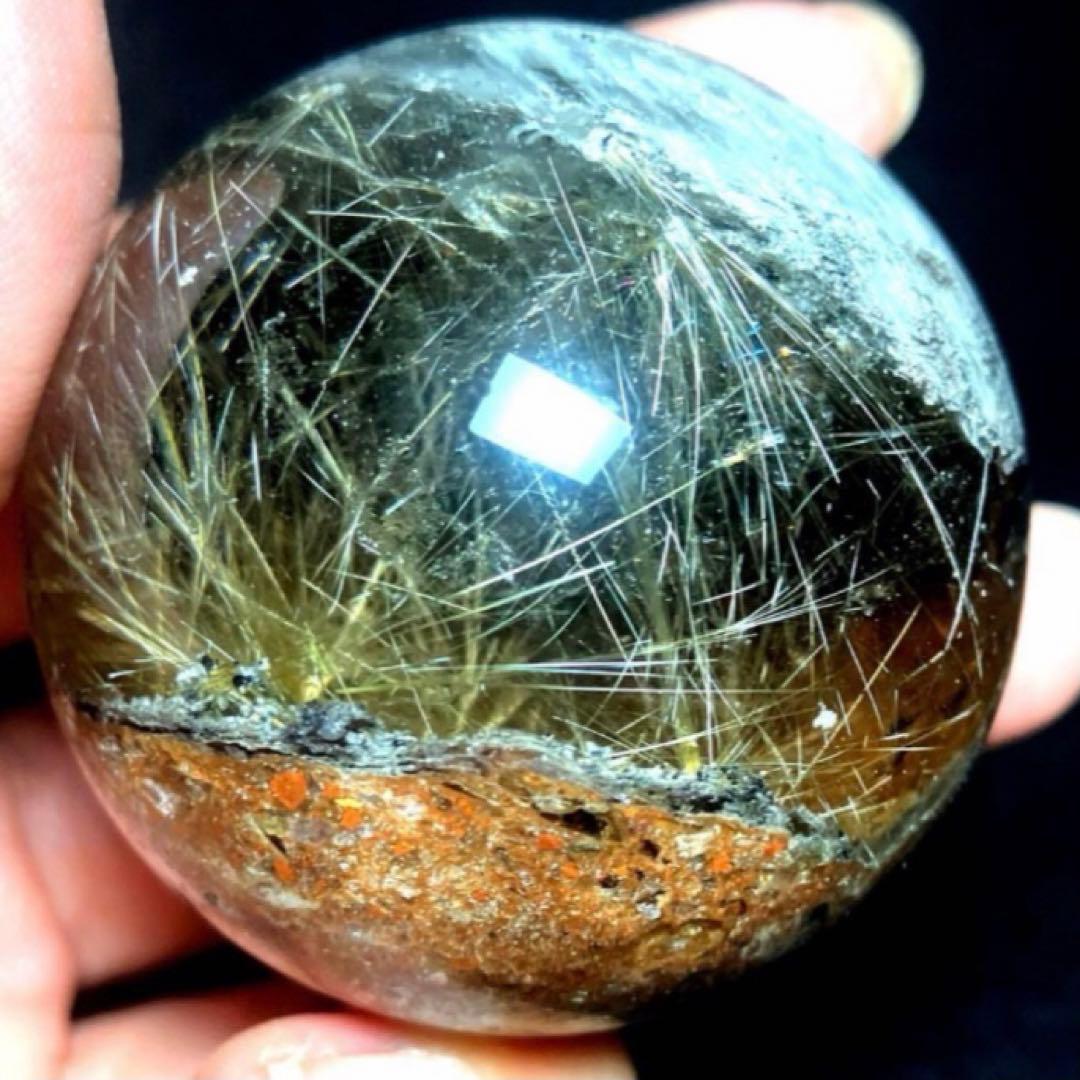 46mm ゴールドルチルクォーツ　丸玉　スフィア　金針水晶