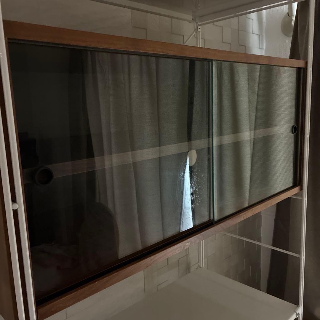 お値下中！無印良品スチールユニットシェルフ ウォールナット材ガラス扉付組み立て済