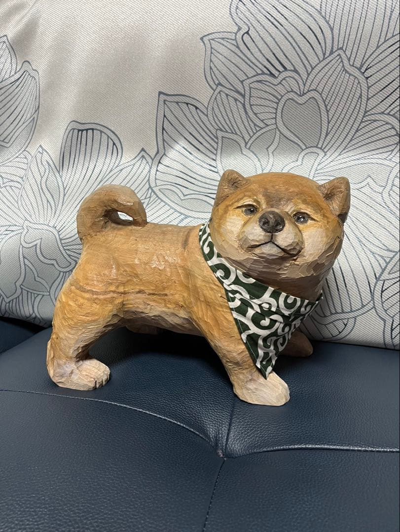 ハンドメイド 木彫り 手彫り 柴犬 一点物 置物 インテリア オブジェ