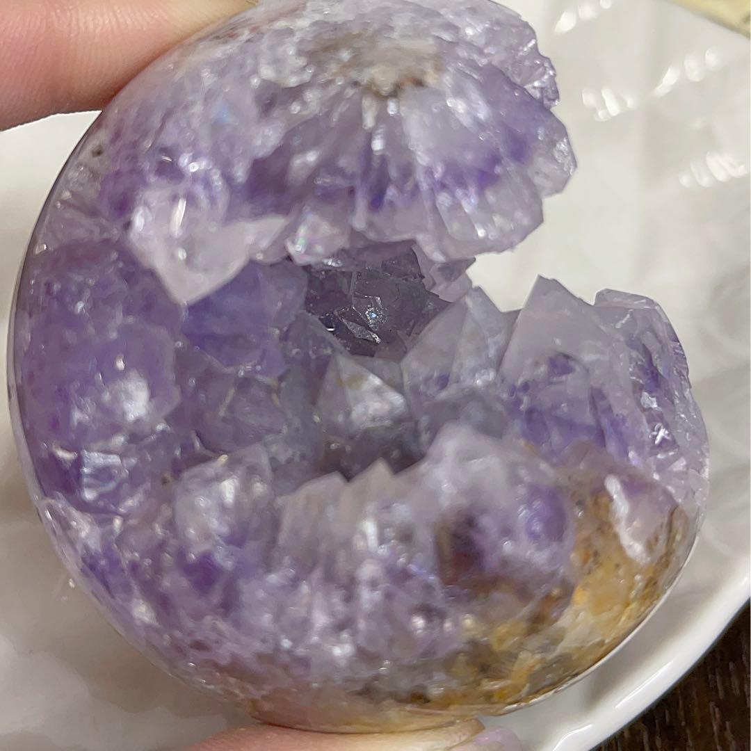 大! 天然石 ジオード アゲート ピンクアメジスト 共生 スフィア パープル