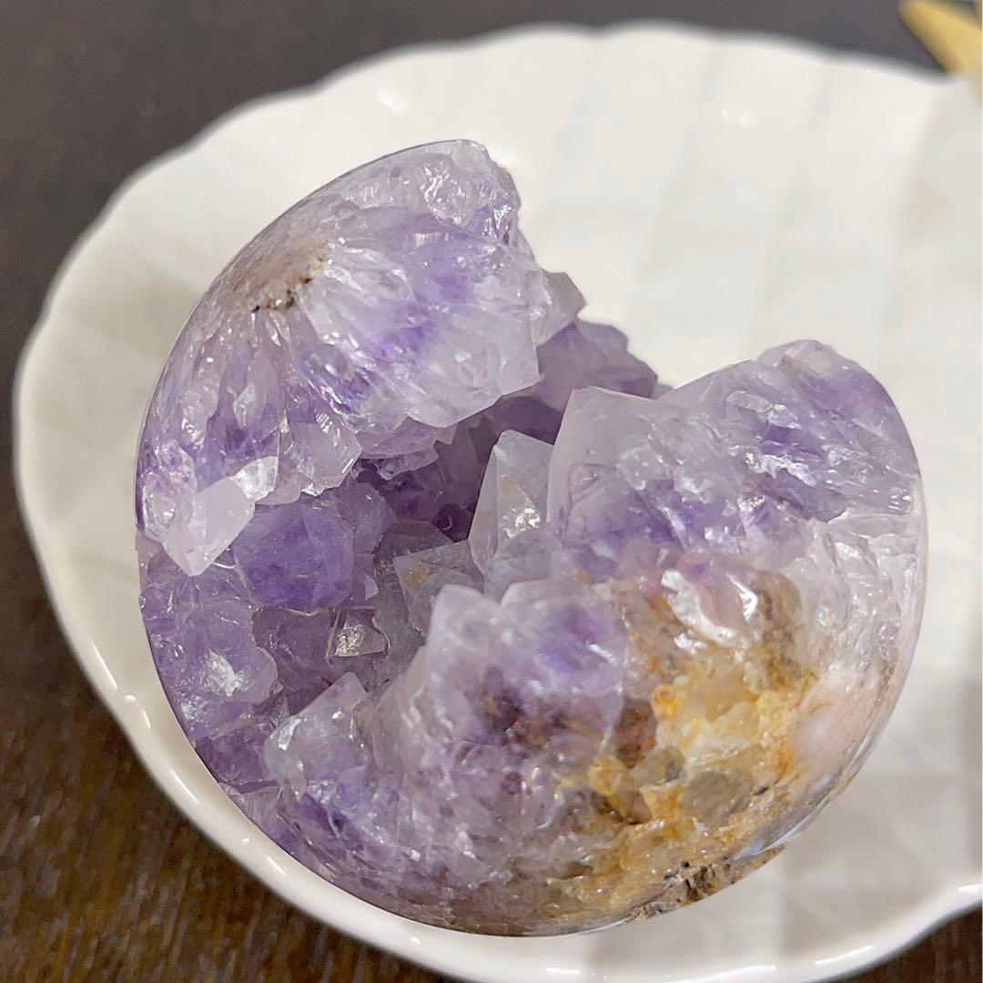 大! 天然石 ジオード アゲート ピンクアメジスト 共生 スフィア パープル