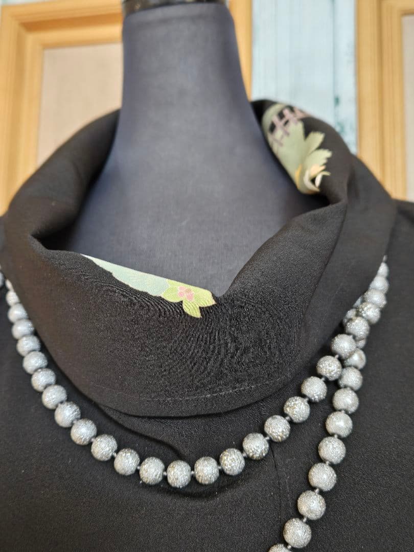 575　着物リメイク黒留袖 ワンピースロング