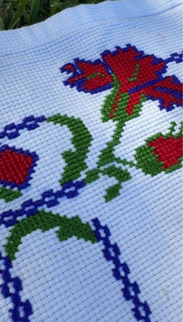 ヴィンテージ　テーブルクロス　クロススティッチ　鳥