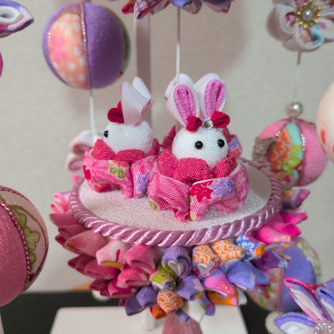 つまみ細工吊るし雛　髪飾り付き　　お雛様　ピンク紫