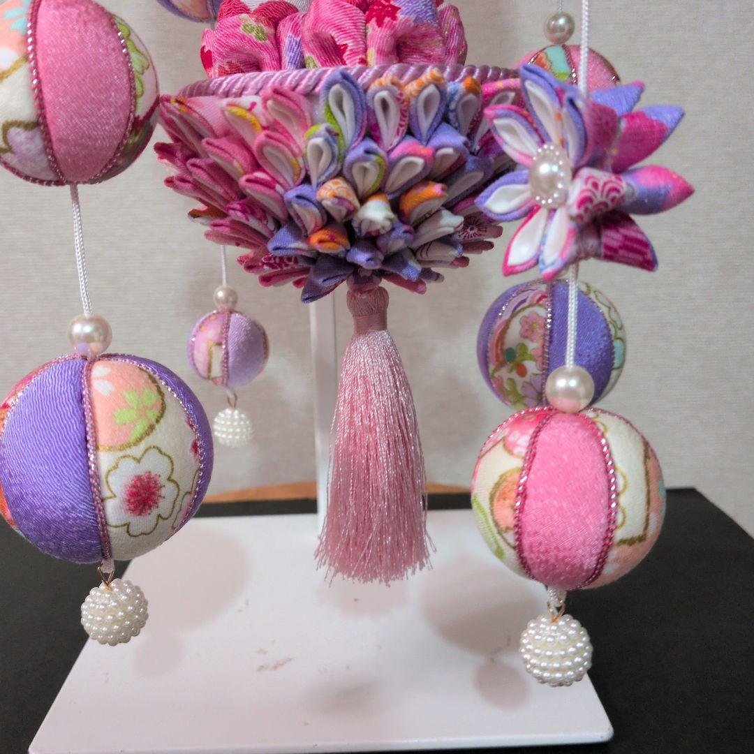 つまみ細工吊るし雛　髪飾り付き　　お雛様　ピンク紫