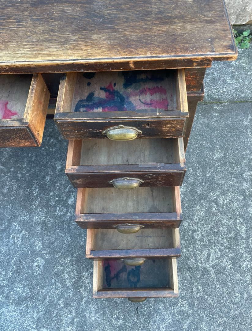 ビンテージ/古道具/無垢材/片袖机/書斎机/学習机/作業台/デスク/店舗什器/⑨