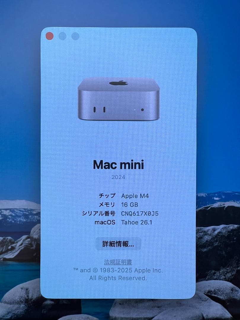 【美品】Mac mini M4　256GB SSD 16GBメモリ【完品】