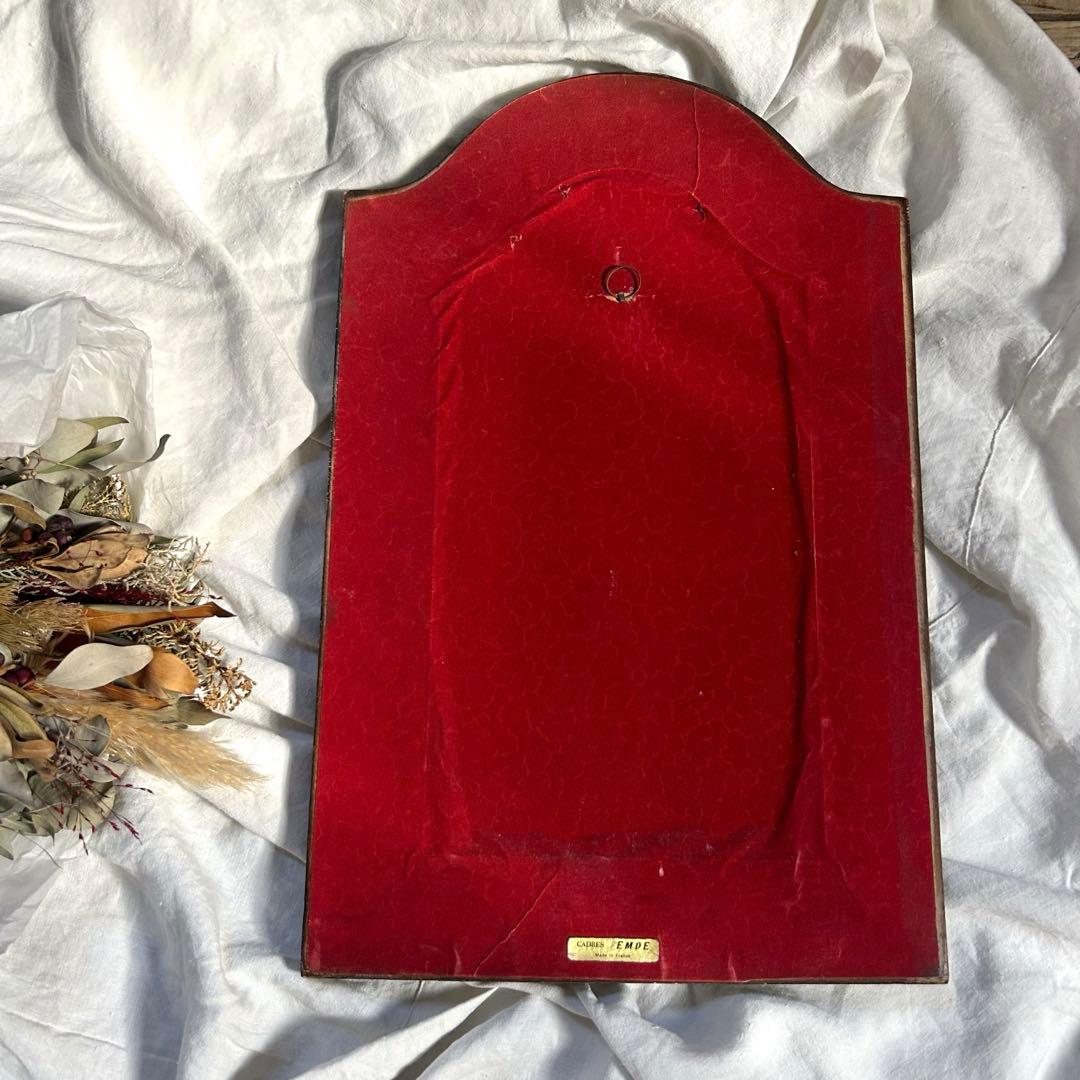 フランスアンティーク　ウォールミラー　鏡　壁掛アーチ　ダークグリーン