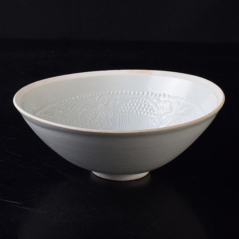 中国　定窯　白磁　刻花文碗　時代箱　V　R8462