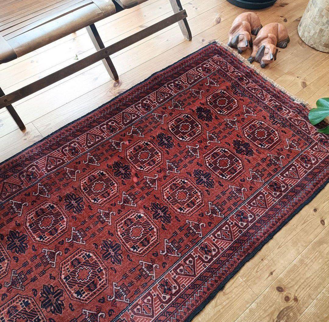 【ロングサイズ】80s トライバルラグ　アフガンラグ　ヴィンテージラグ ペルシャ