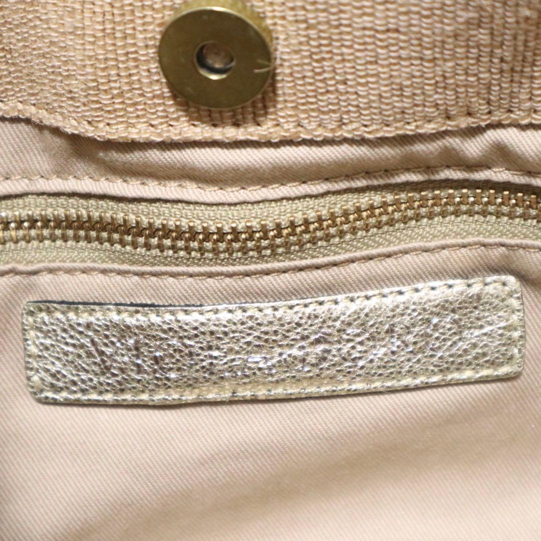 美品★ヴィオラドーロ かごバッグ ラフィア タッセル ラメ ネイビー×ゴールド