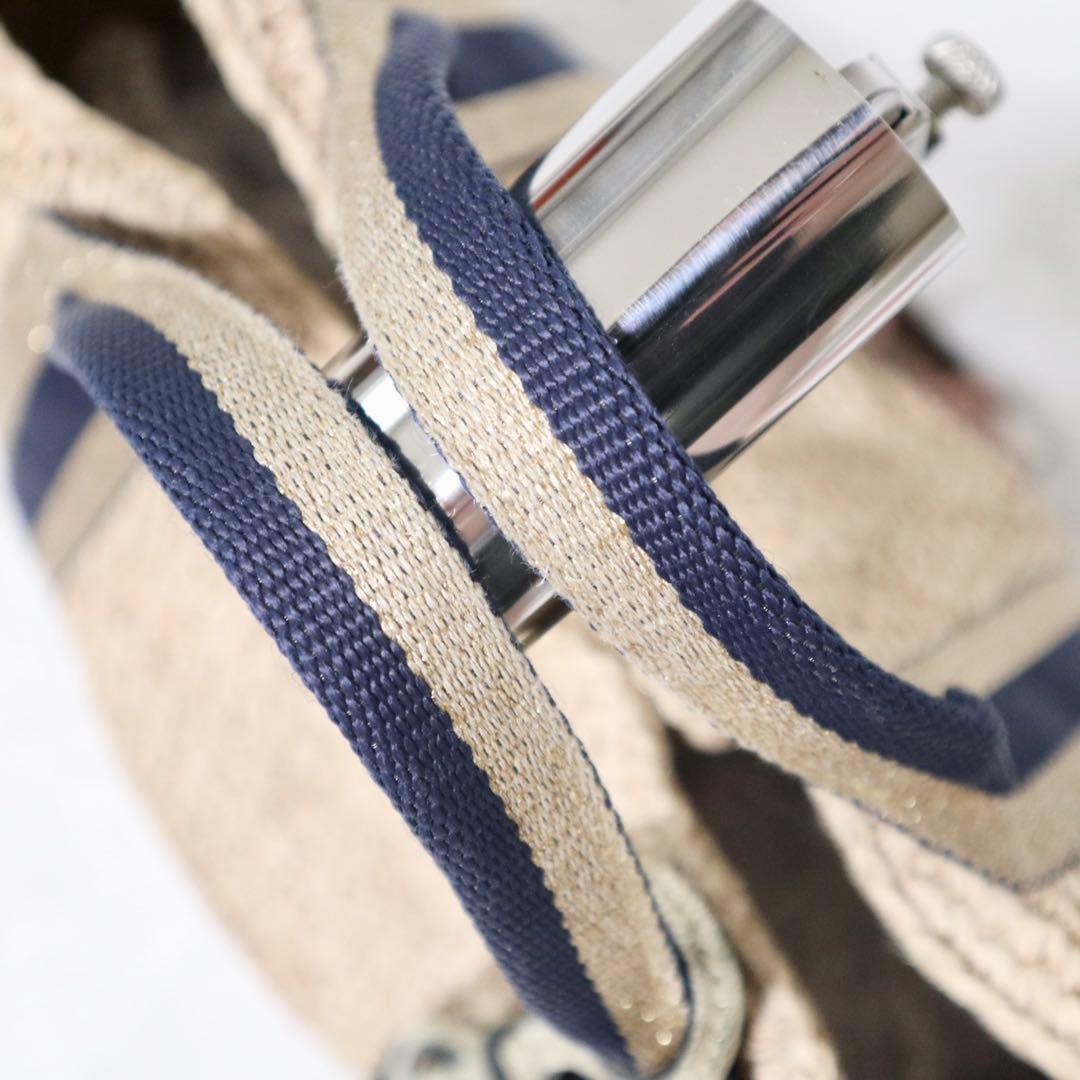 美品★ヴィオラドーロ かごバッグ ラフィア タッセル ラメ ネイビー×ゴールド