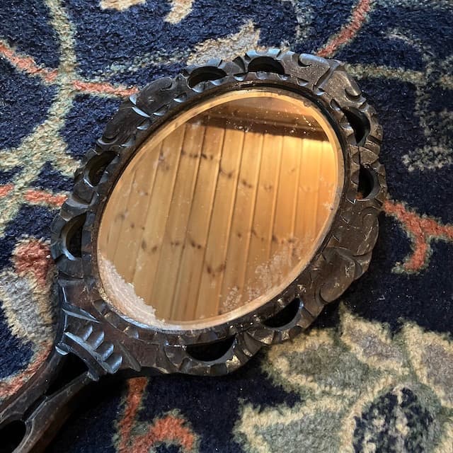 アンティーク 手鏡 木製 アールヌーボー フランス 古道具 骨董 ヴィンテージ