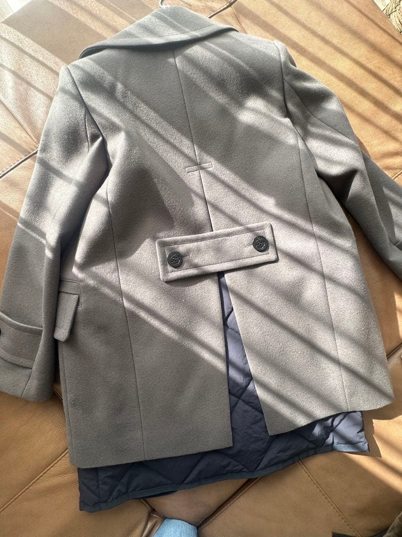 sacaiグレー ウール ダブルブレスト ピーコート
