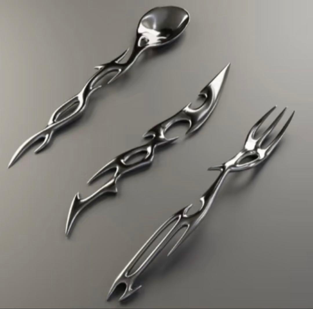 オリジナル　デザイン　ボーン　ステンレススチール カトラリーセット