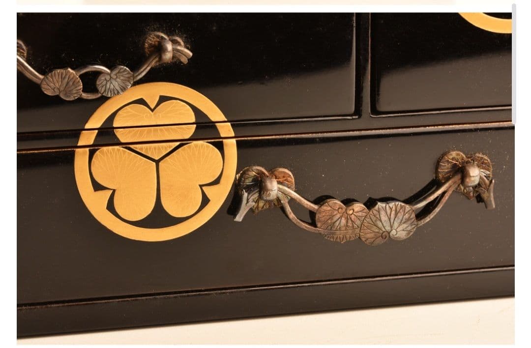 御煙草盆 黒塗御紋付 江戸時代 大名道具 三つ葉葵紋　 時代喫煙具　純銀