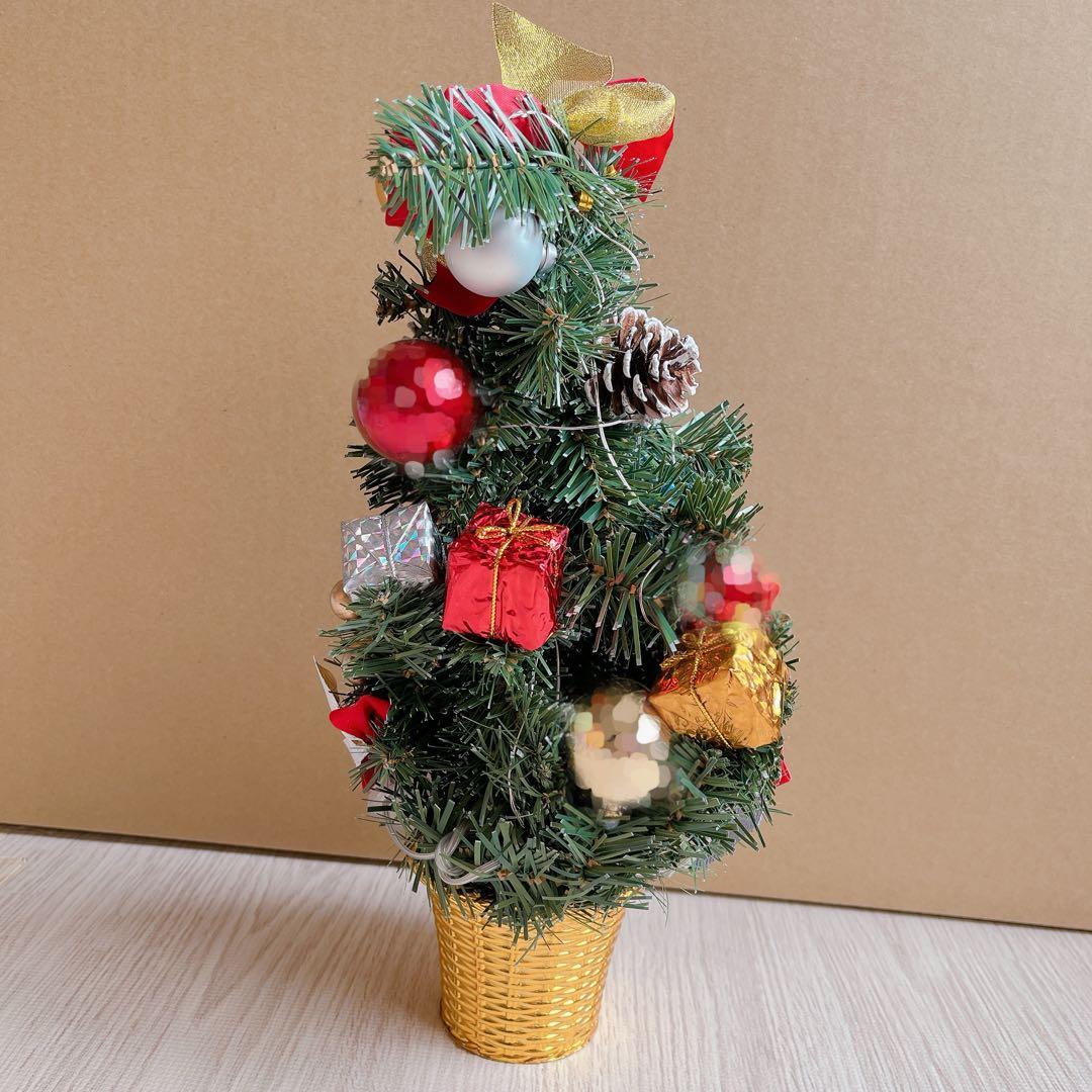 卓上ミニクリスマスツリーセット LEDライト付き 重力ベース