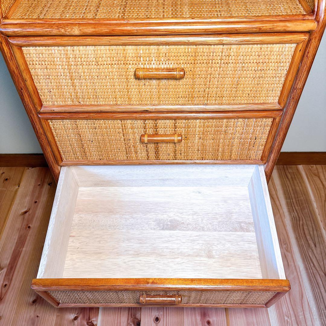 【良品】 カザマ Kazama ラタン 籐 チェスト 4段 キャスター付き