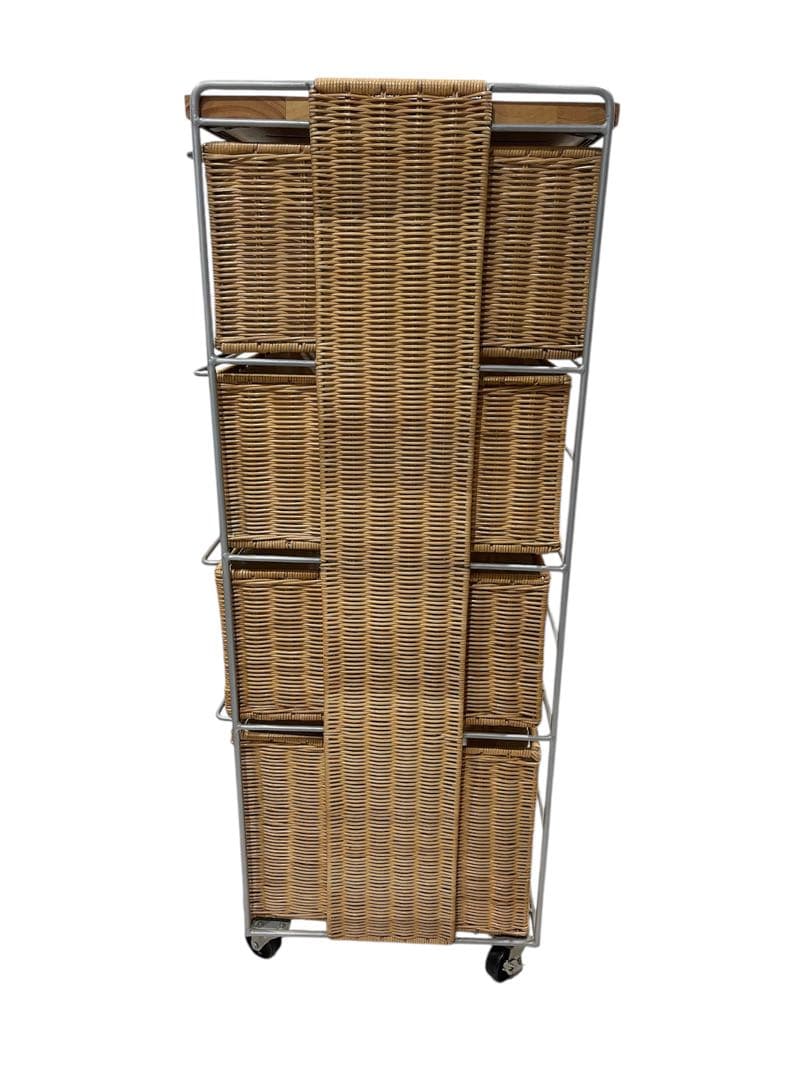 定価3万円ベルメゾン4段収納ラタンランドリーチェスト キャスター付きベージュ