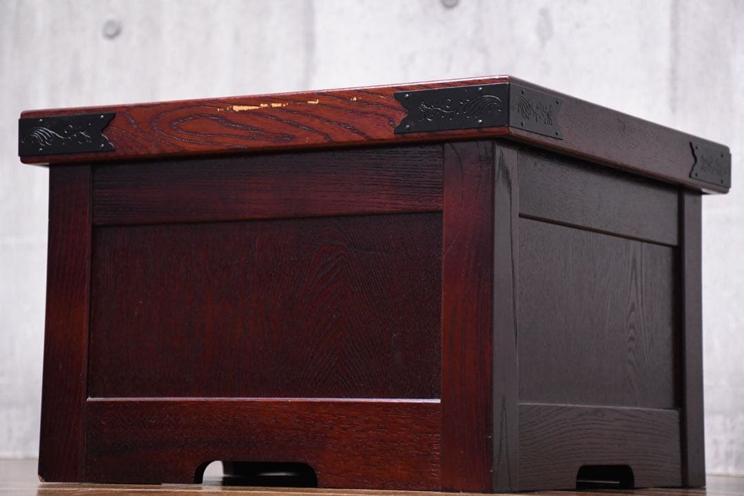 EAK76 けやき/欅 箱火鉢 角火鉢 抽斗付き 蓋付き収納庫 小物入れ