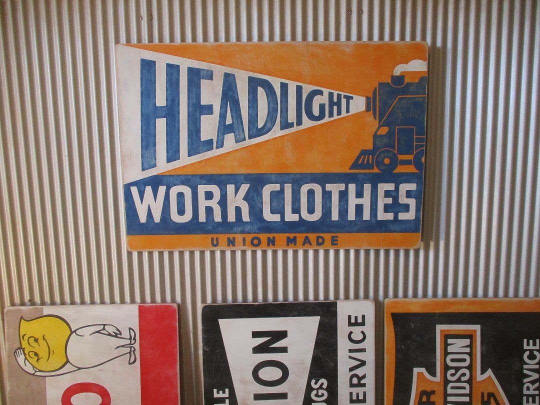 インテリア木製看板HEADLIGHT検)アドバタイジングデニムワーク40S50S