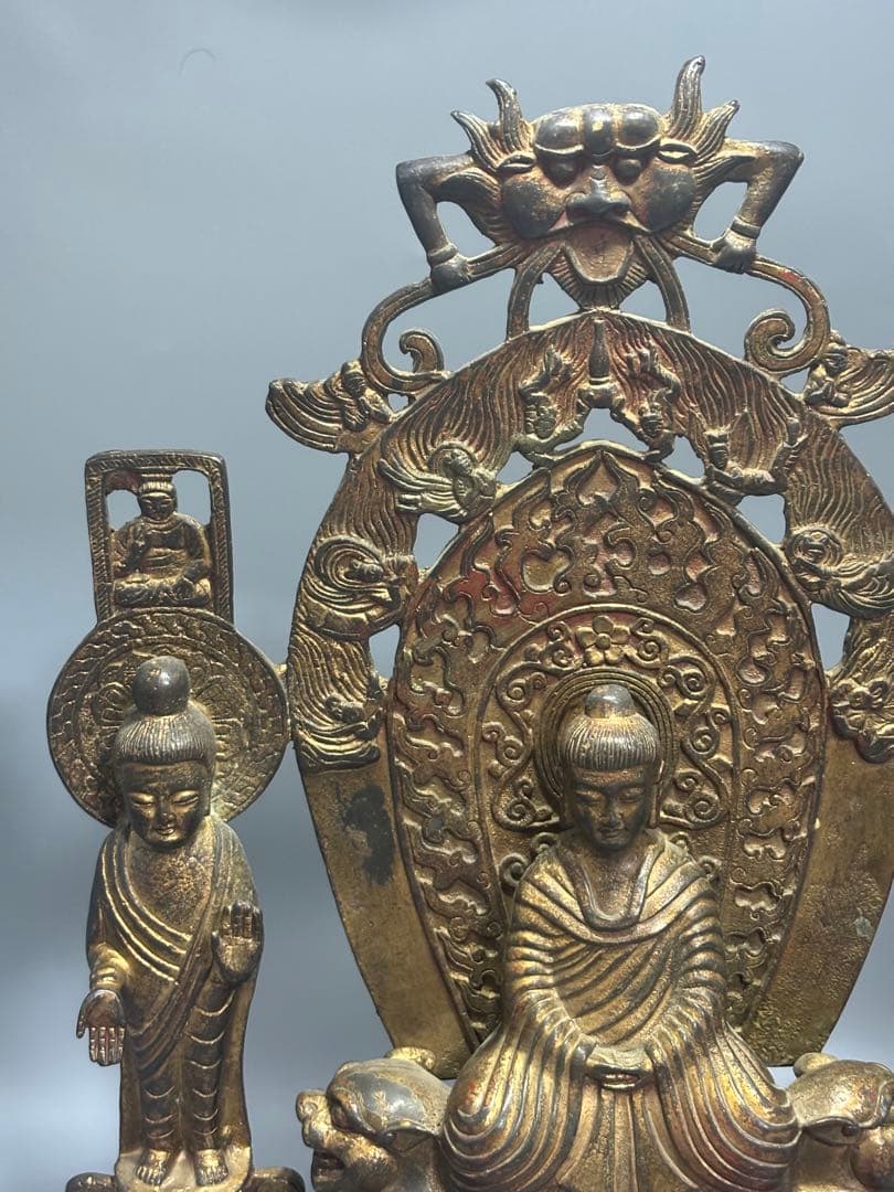 仏教古美術 純銅 文化遺産 文化財仏像伝承　 中央に仏と菩薩像