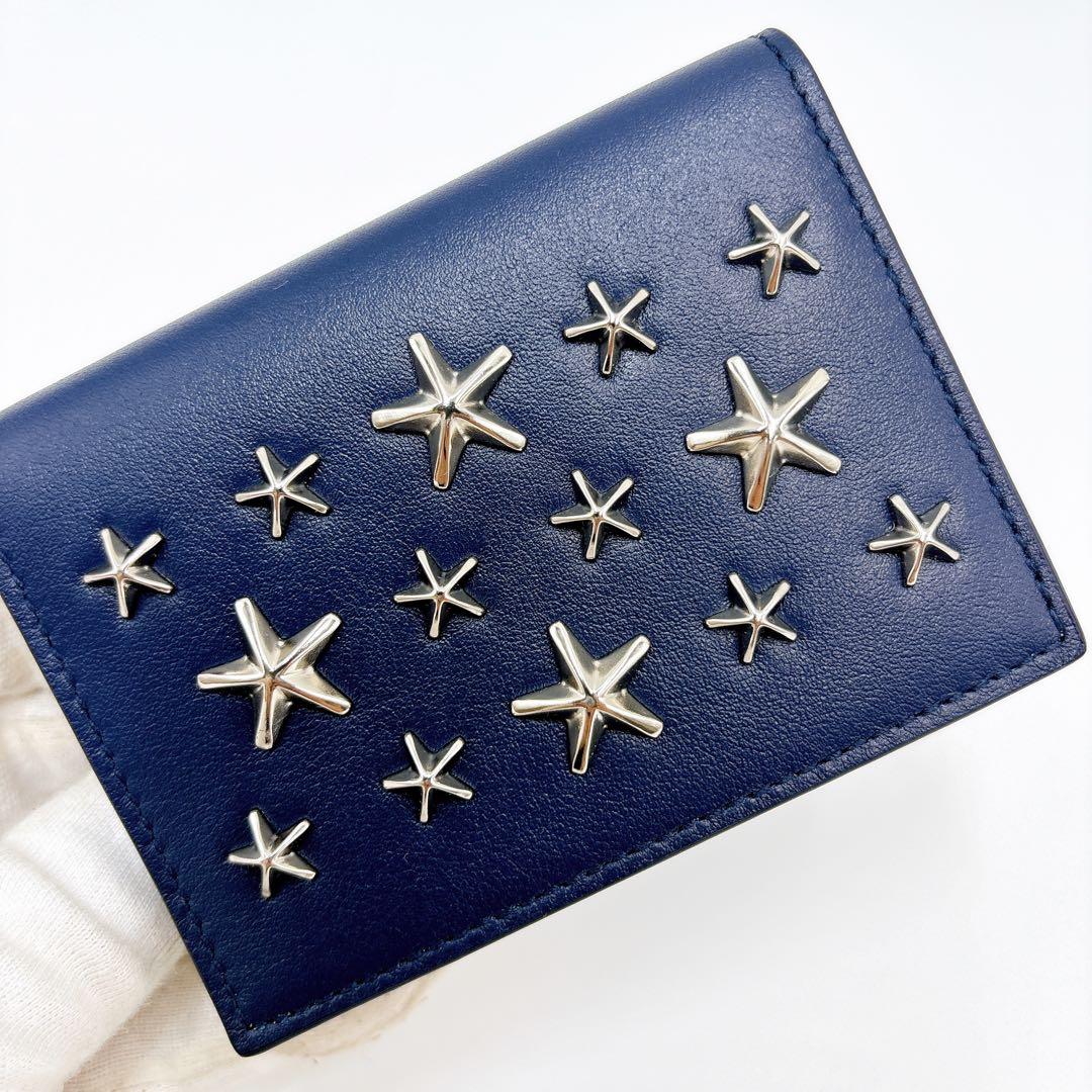 極美品 ＊ ジミーチュウ AYDEN スタースタッズ 名刺入れ ネイビー系