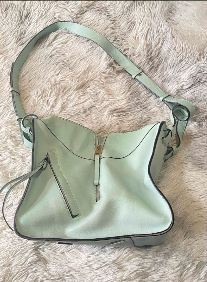 LOEWE ハンモック スモール ハンドバッグ スカイブルー シルバー レザー