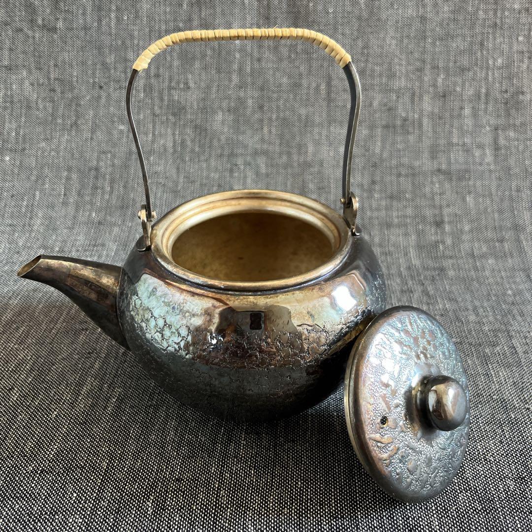 銀川堂『いぶし銀』黄銅 茶器揃 急須＆茶托10客 煎茶道具 金属工芸